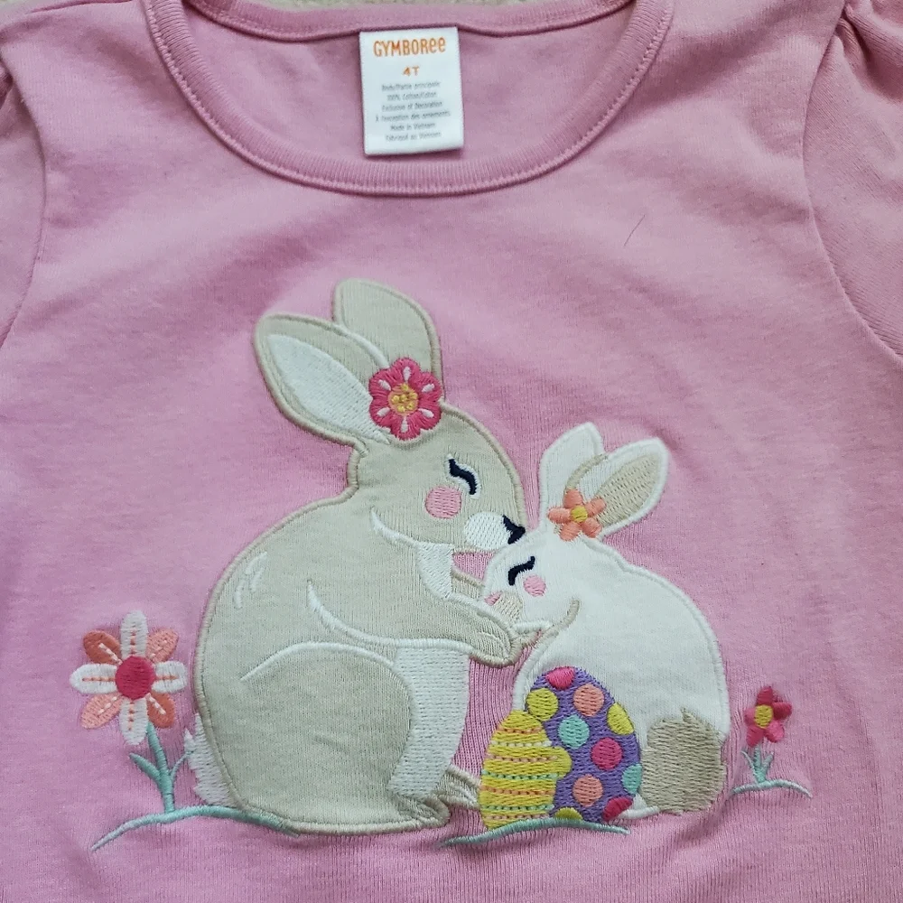 Gymboree Girls Easter Bunny Rabbit Applique Pink Short Sleeve Shirt Top sz4T